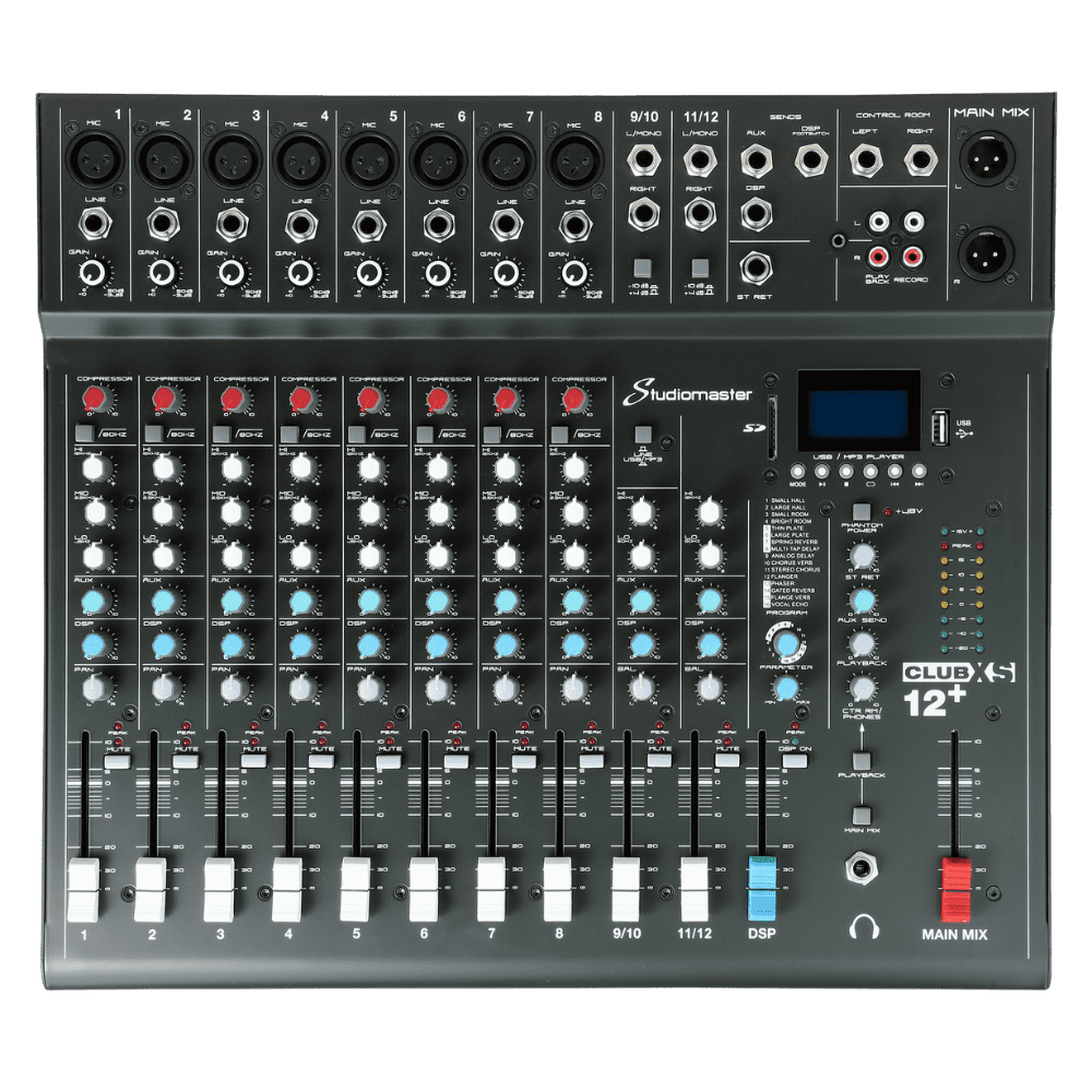 Studiomaster CLUB XS12+ – 12-Channel Analog Mixer with DSP, Bluetooth & USB Recording