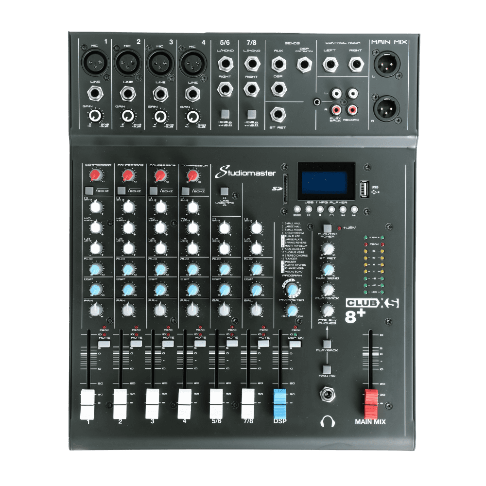 Studiomaster CLUB XS8+ – 8-Channel Analog Mixer With DSP & USB/SD Recording