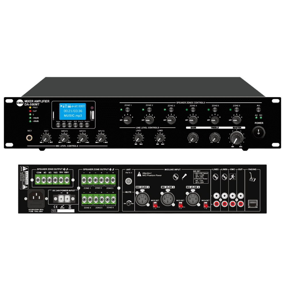CMX Audio DA-500MT 6 Zone Mixer Amplifier with ATT/Mp3/USB/FM/Bluetooth - Image 2